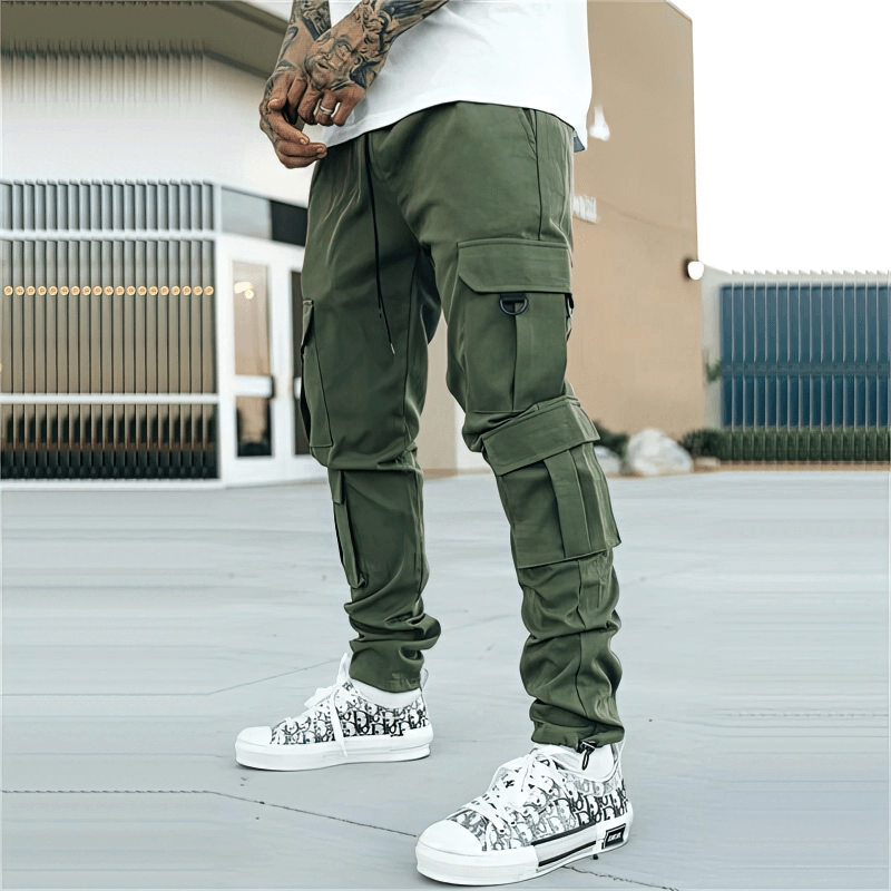 Male sweatpants joggers with multiple side pockets, mid-waist, and regular fit for comfort and convenience. Perfect for daily mobility.
